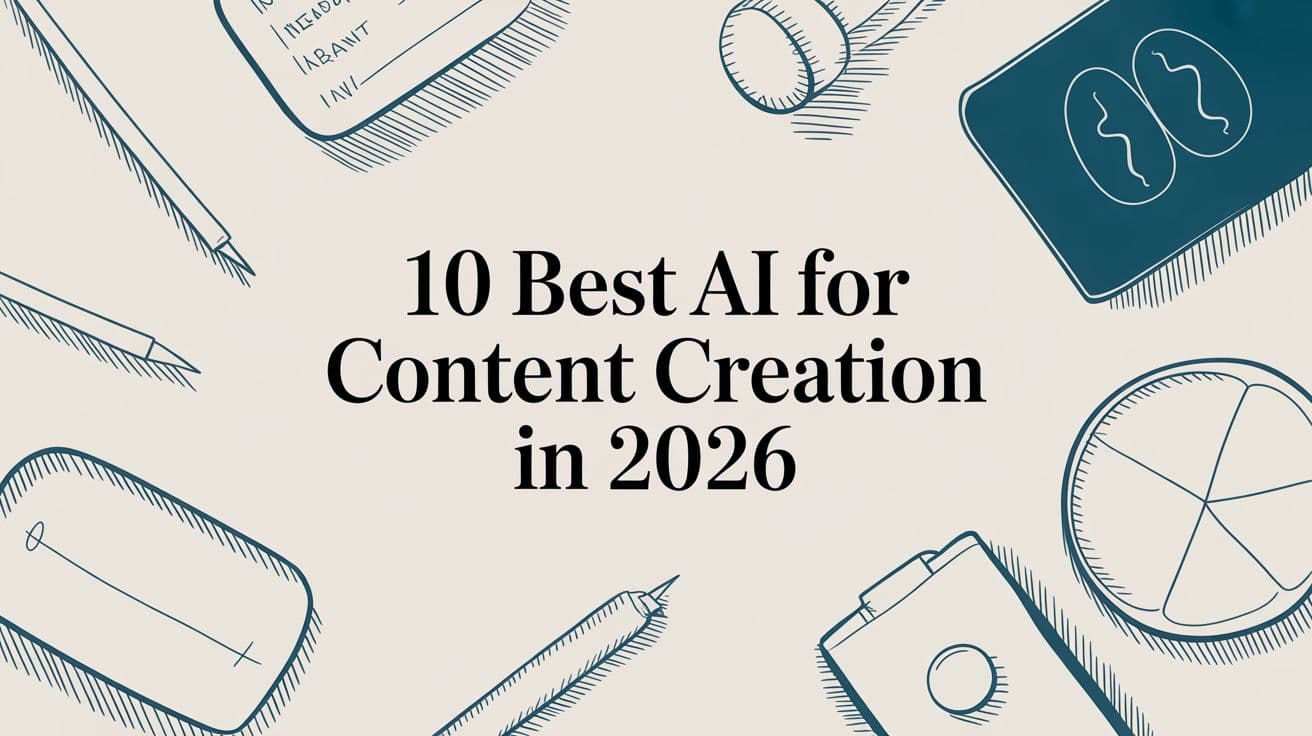 Flatlay illustration of top AI content creation tools.