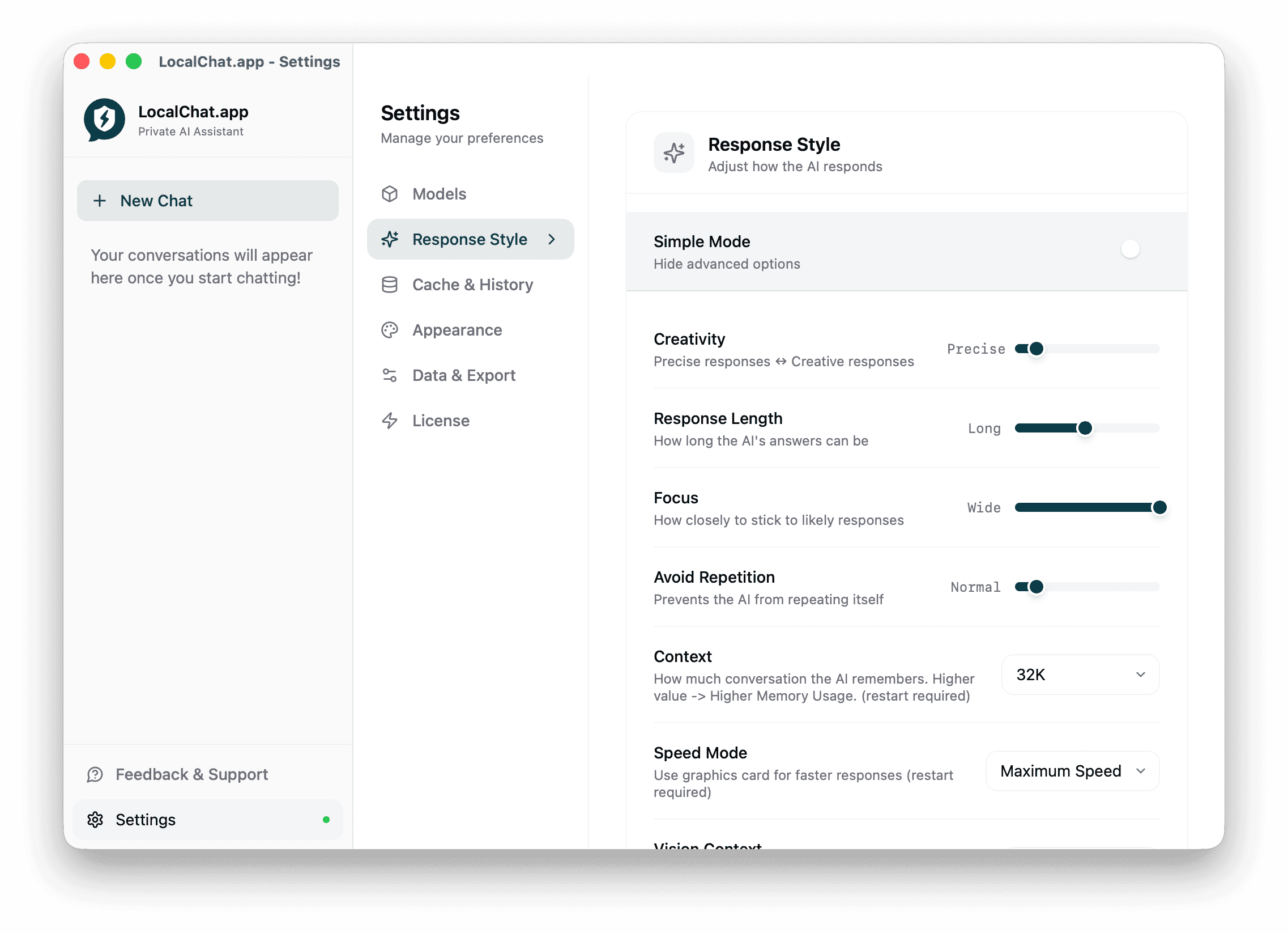 Response style settings